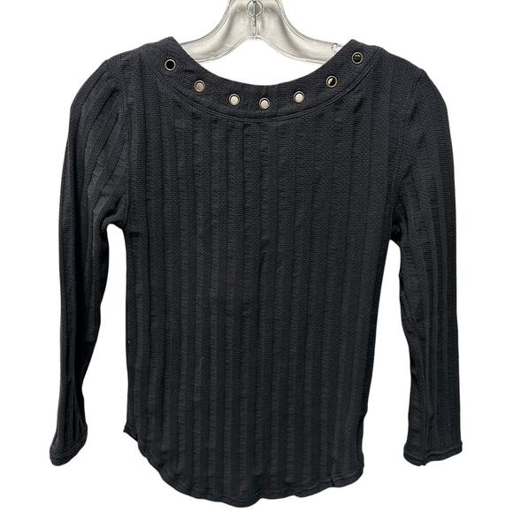 Free People Black Distressed Top Small Ribbed Grunge Boho Layering - Picture 3 of 8
